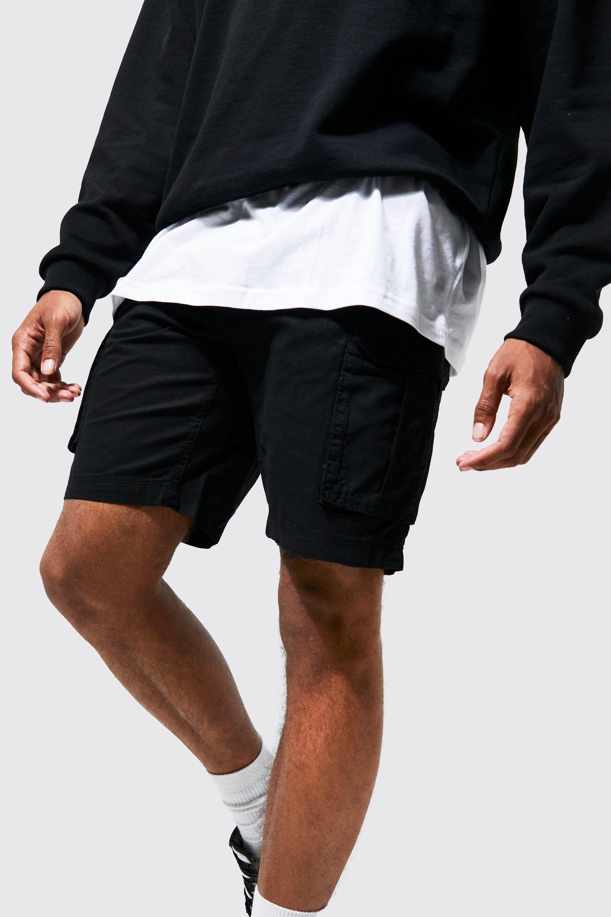 Boohoo Cargo Short With Oversized Pockets in Navy Blue for Men Womens Clothing Shorts Cargo shorts 