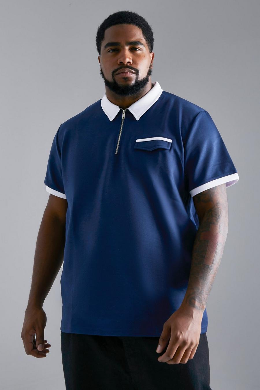 Navy Plus Slim Fit Contrast Collar Polo