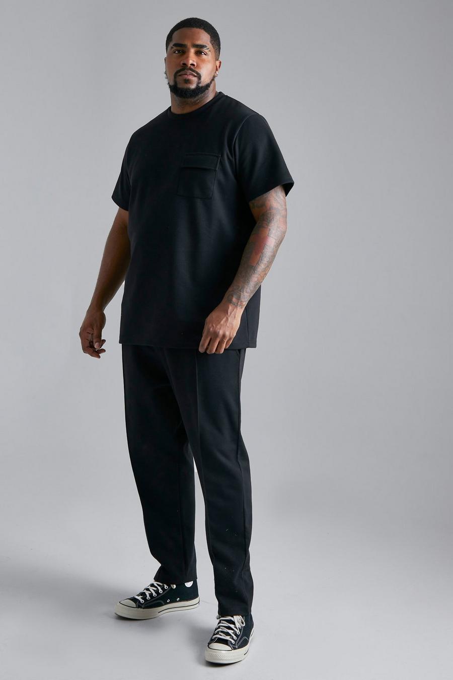 Black Plus Slim Fit T-shirt And Tapered Jogger Set image number 1