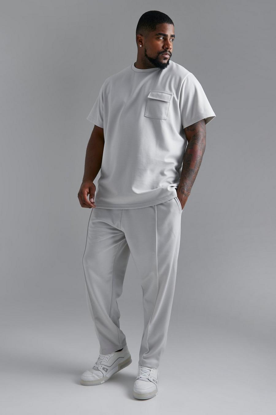 Grande taille - Ensemble avec t-shirt cintré et jogging fuselé, Grey image number 1