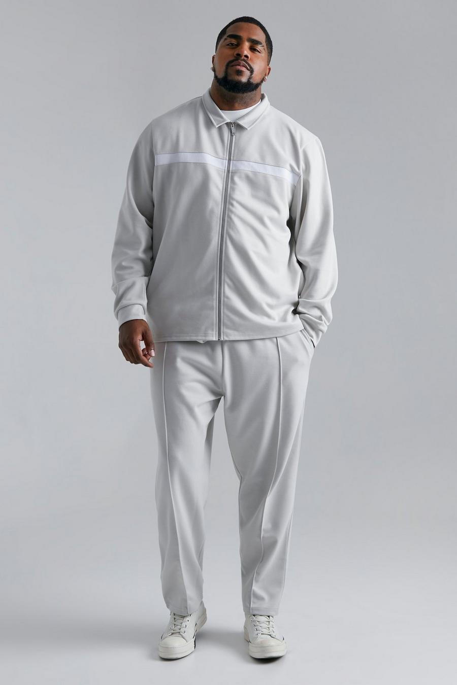 Set Plus Size con giacca Harrington Slim Fit & pantaloni tuta affusolati, Grey gris image number 1