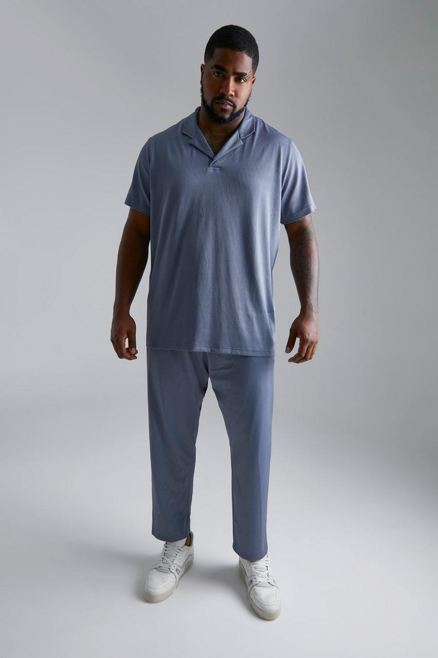 Dark grey Plus Slim Pleated Polo Wash And Tapered Jogger Set image number 1