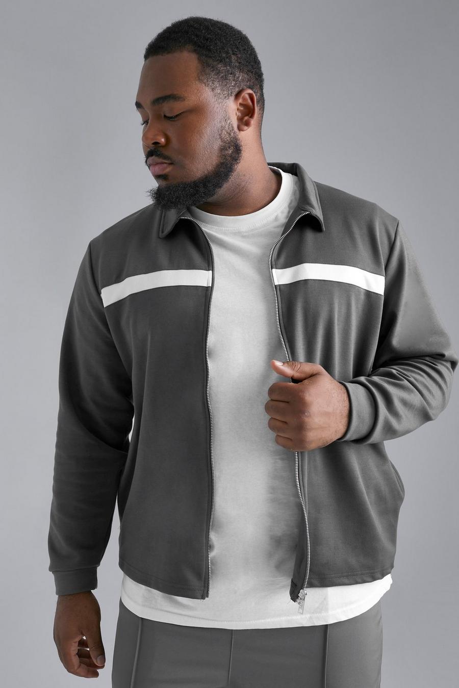 Dark grey Plus Slim Fit Jersey Coach Jacket image number 1