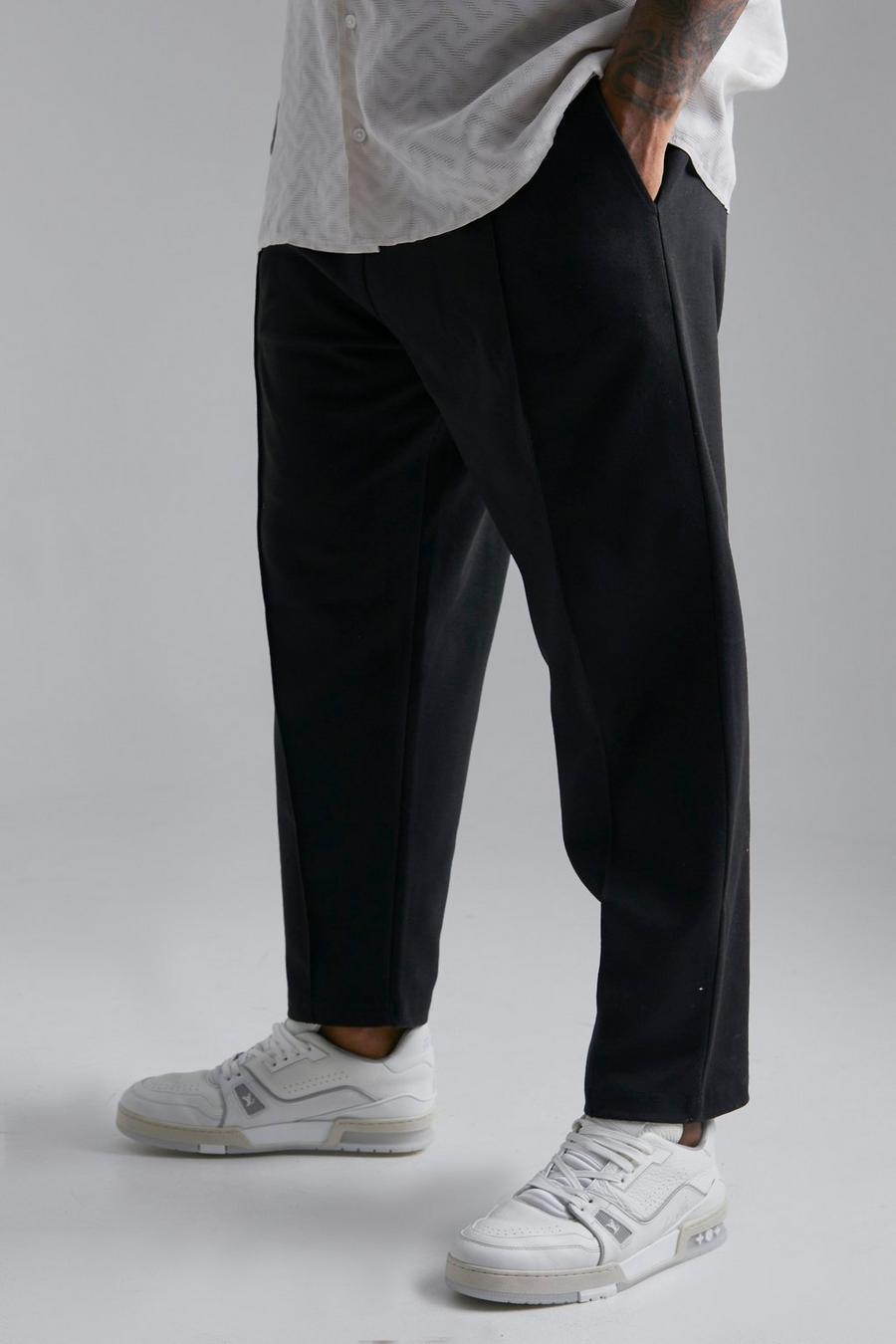 Black Plus Cropped Tapered Fit Pintuck Jogger