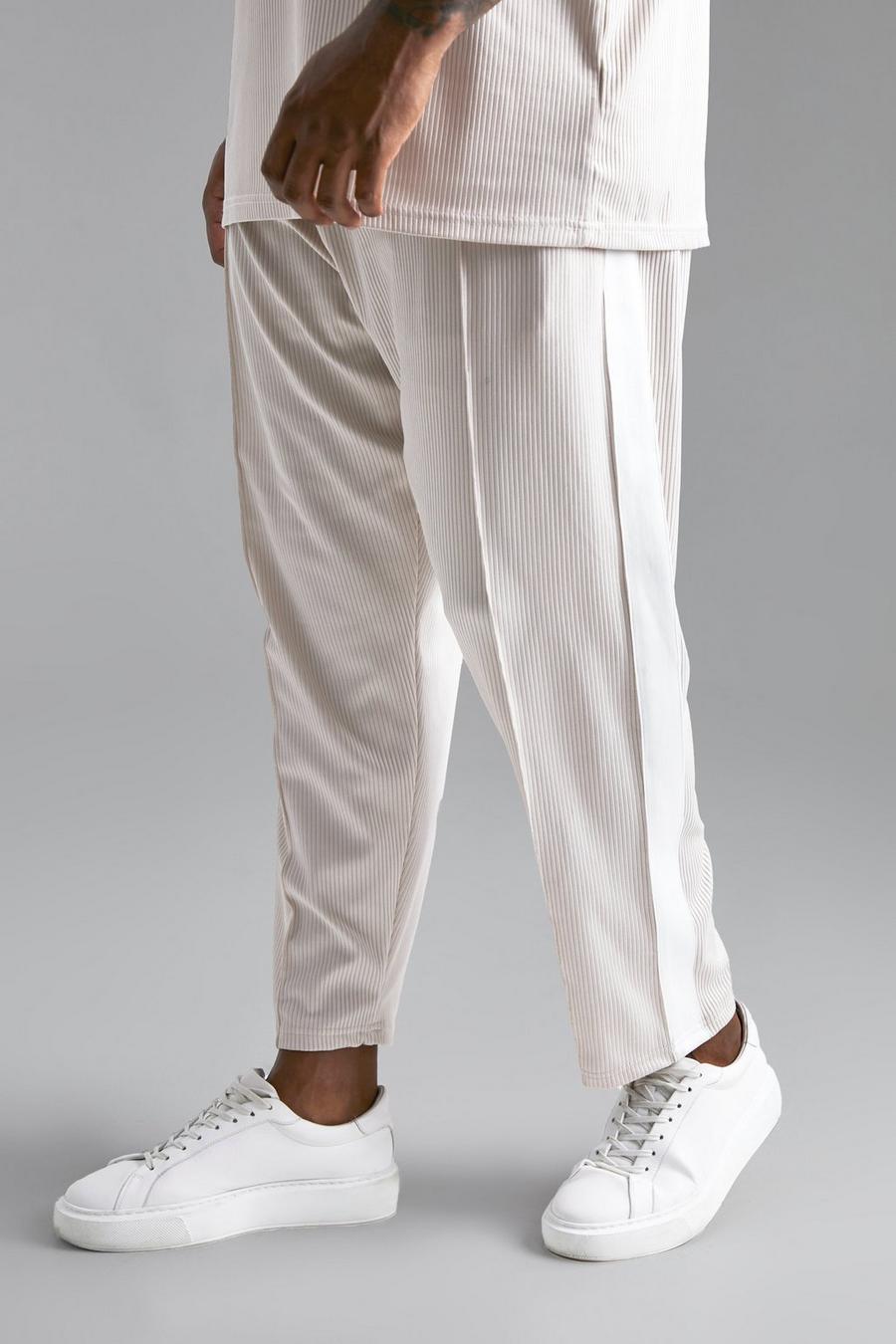 Taupe beige Plus Cropped Tapered Pleated Jogger With Tape
