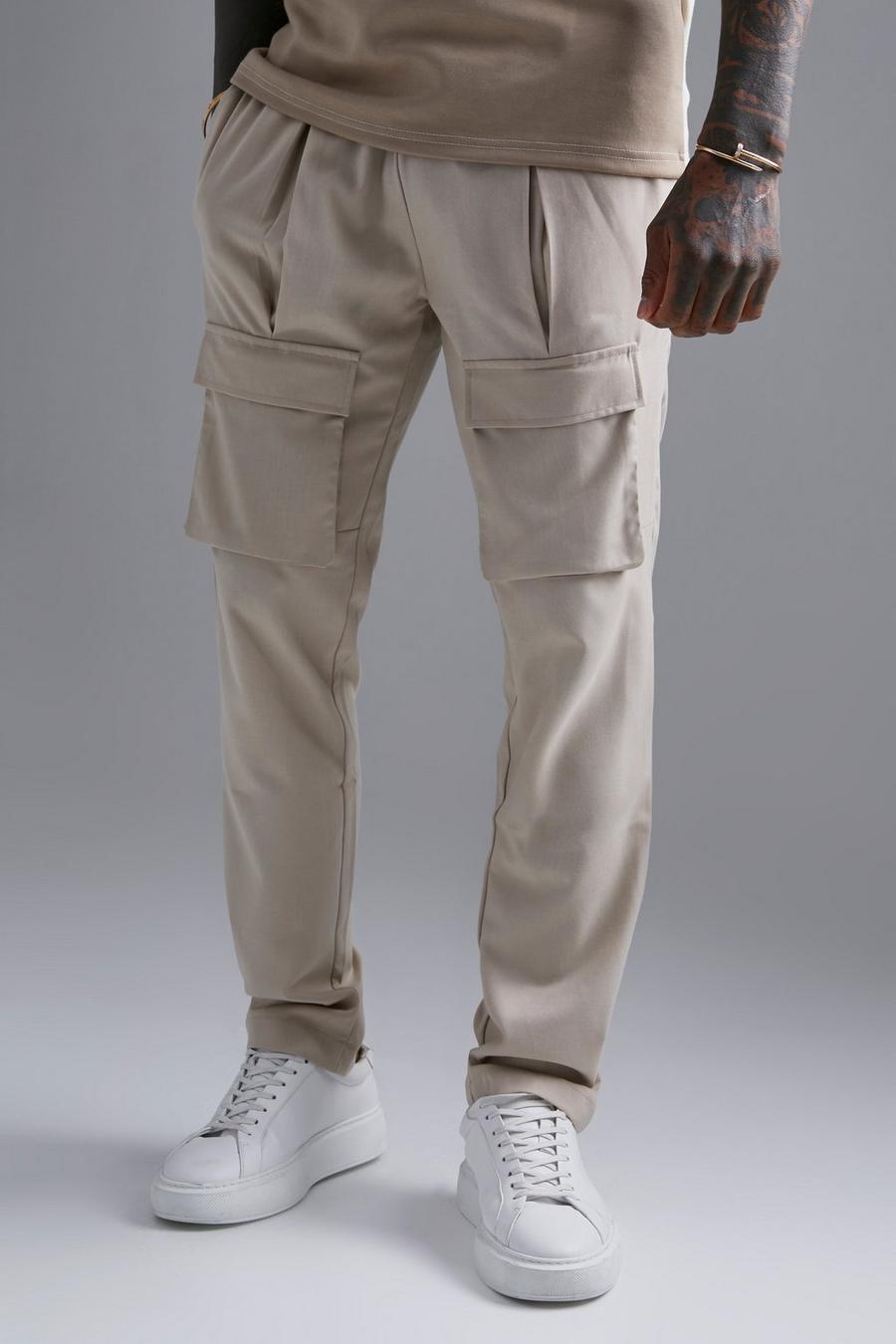 Beige Multi Pocket Tailored Trousers image number 1