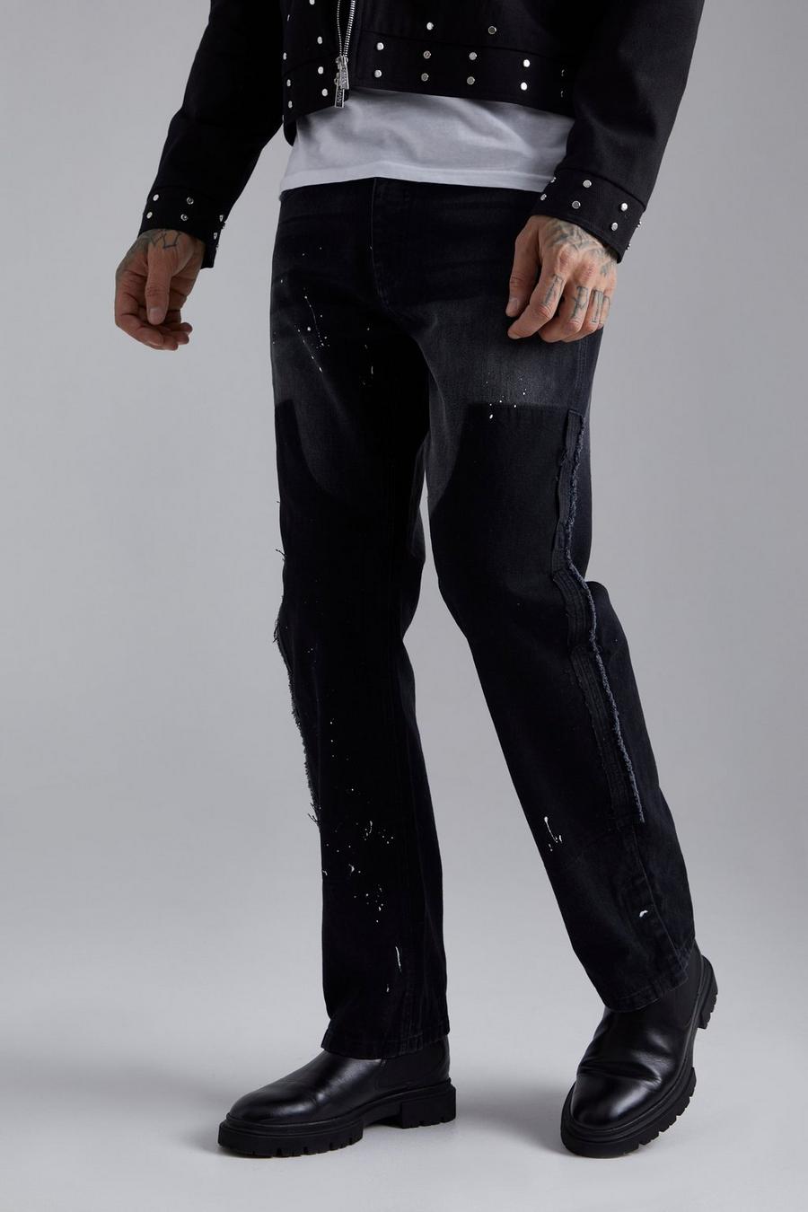 Washed black Relaxed Carpenter Jean With Paint Splatter image number 1