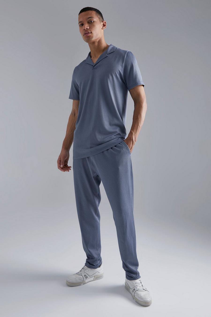 Dark grey Tall Slim Pleated Polo And Tapered Jogger Set image number 1