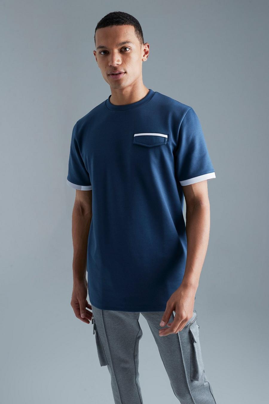 Tall Slim-Fit T-Shirt mit Tasche und Paspeln, Navy
