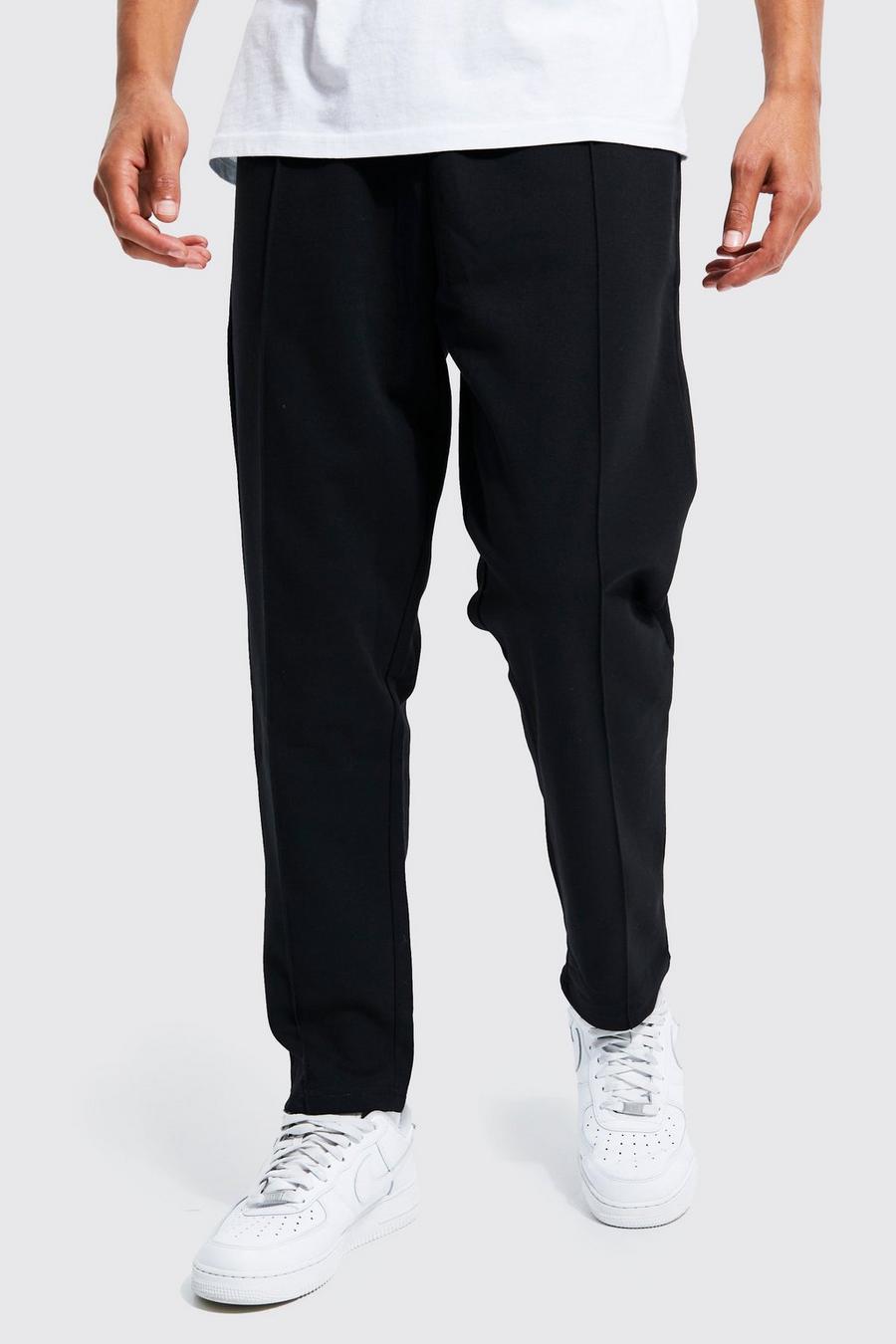 שחור מכנסי טרנינג קרופ בגזרת קרסול צרה עם קפל, לגברים גבוהים image number 1