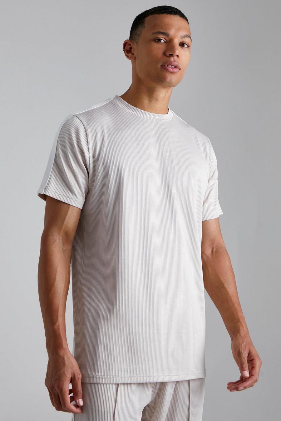 Taupe Tall Slim Fit Pleated T-shirt With Tape image number 1