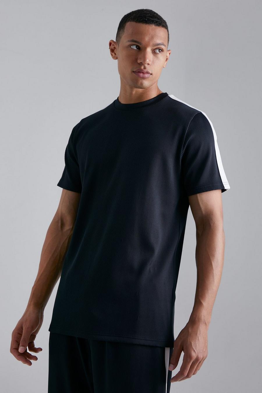 Black Tall Slim Fit Pleated T-shirt With Tape image number 1