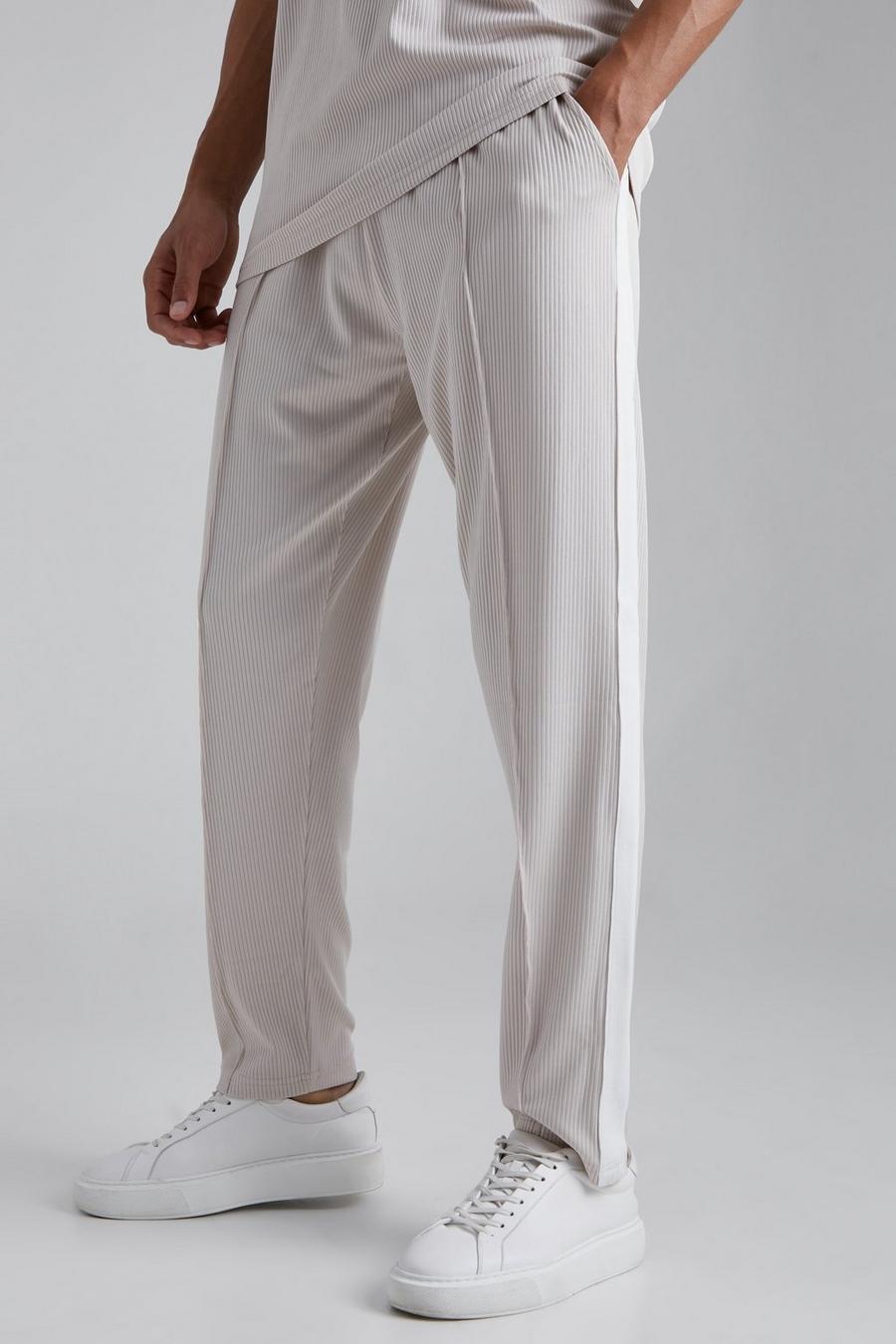 Taupe Tall Cropped Tapered Pleated Jogger With Tape image number 1