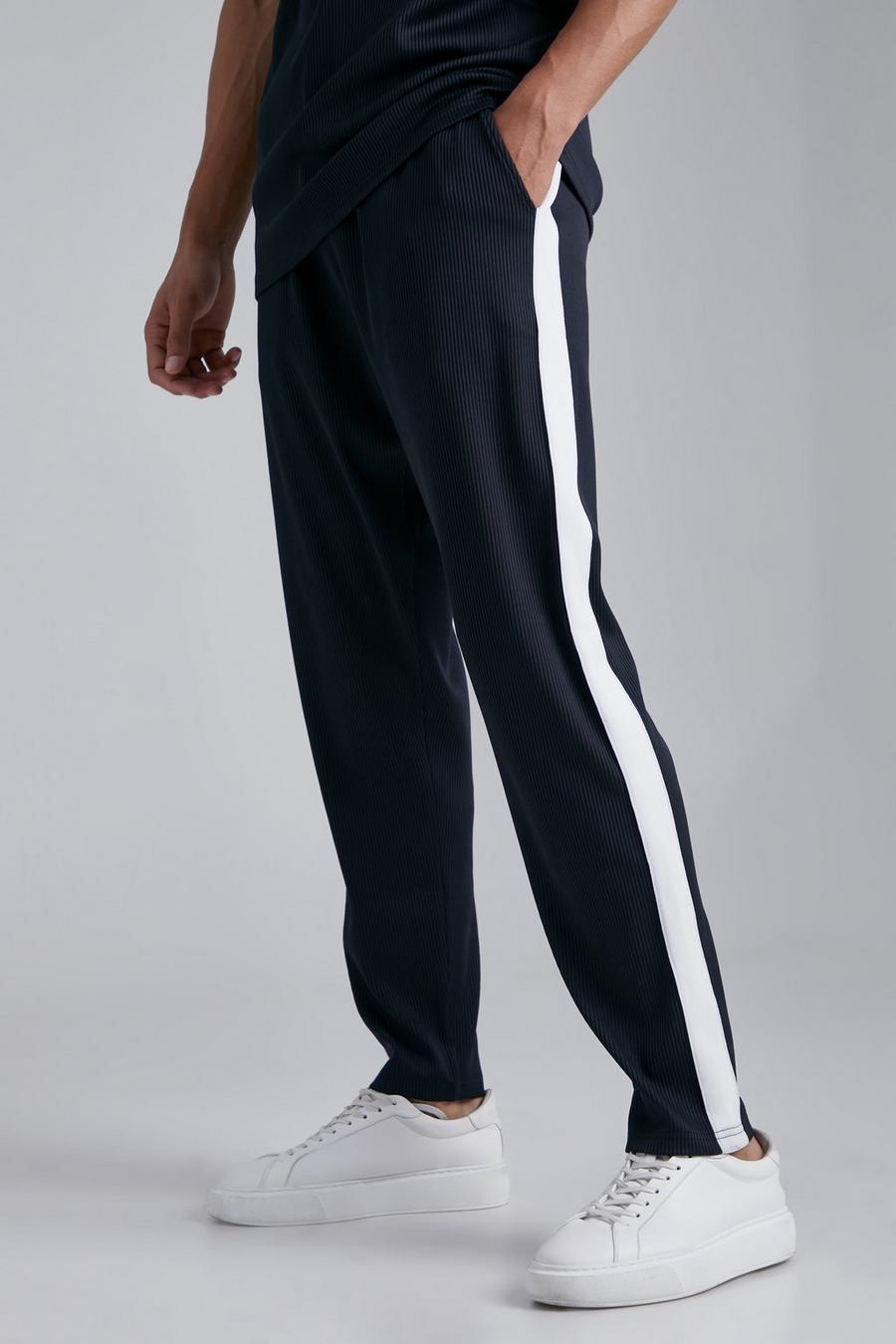 Black Tall Cropped Tapered Pleated Jogger With Tape image number 1