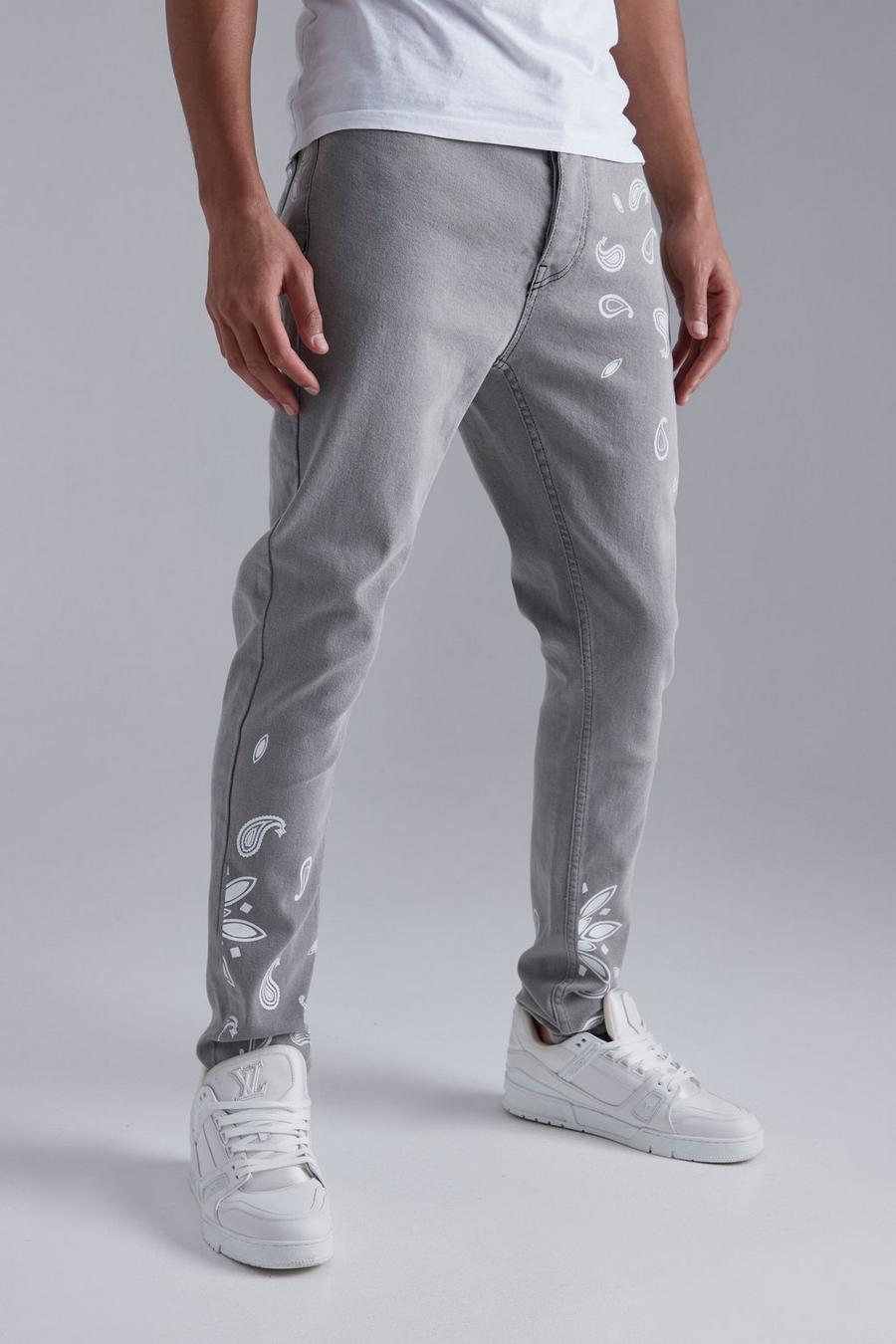Grey Tall Paisley Print Stretch Skinny Jeans