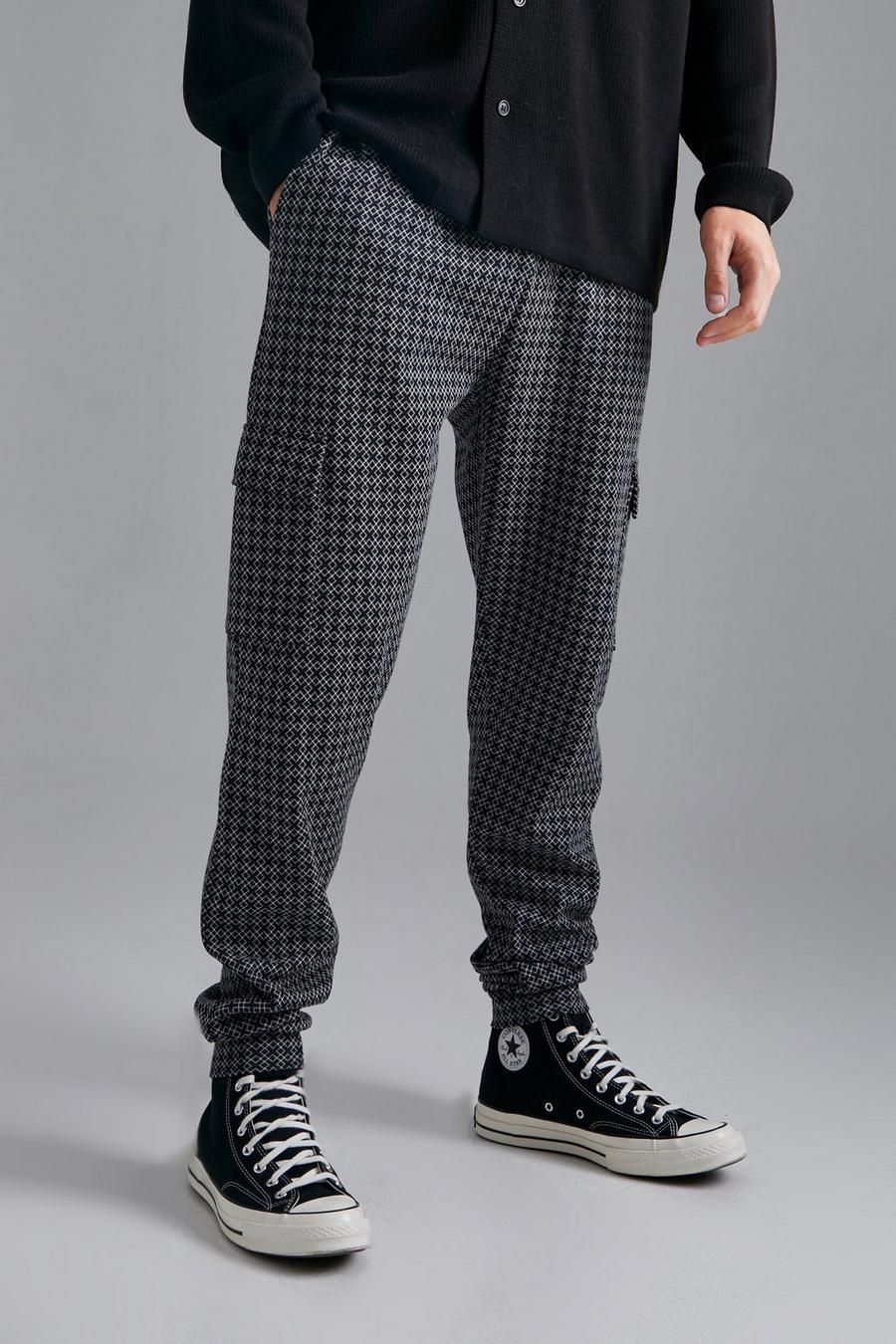 Pantaloni tuta Cargo Tall Smart in jacquard con polsini alle caviglie, Dark grey grigio