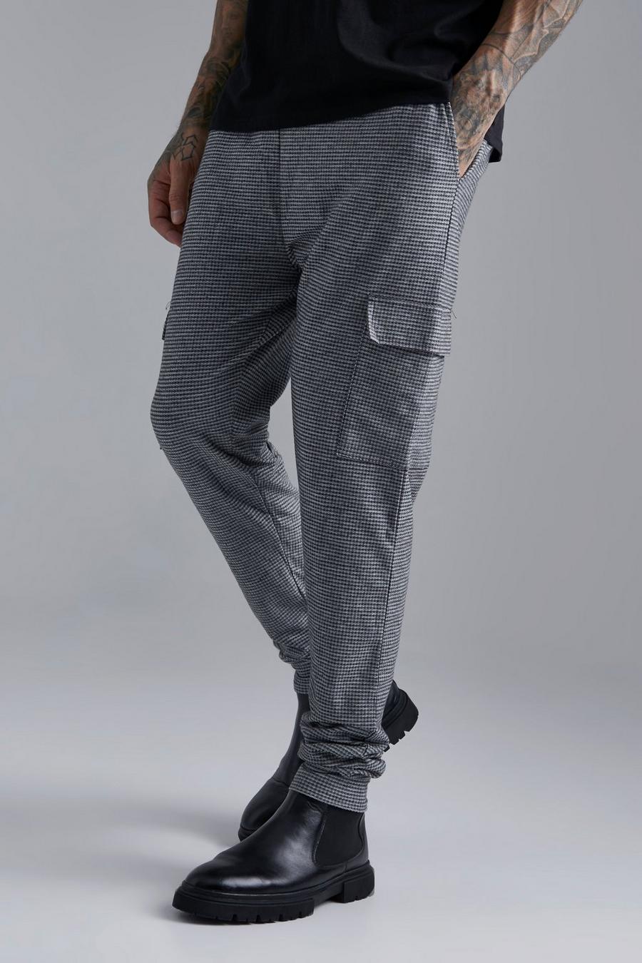 Pantaloni tuta Cargo Tall Smart in jacquard con polsini alle caviglie, Dark grey gris