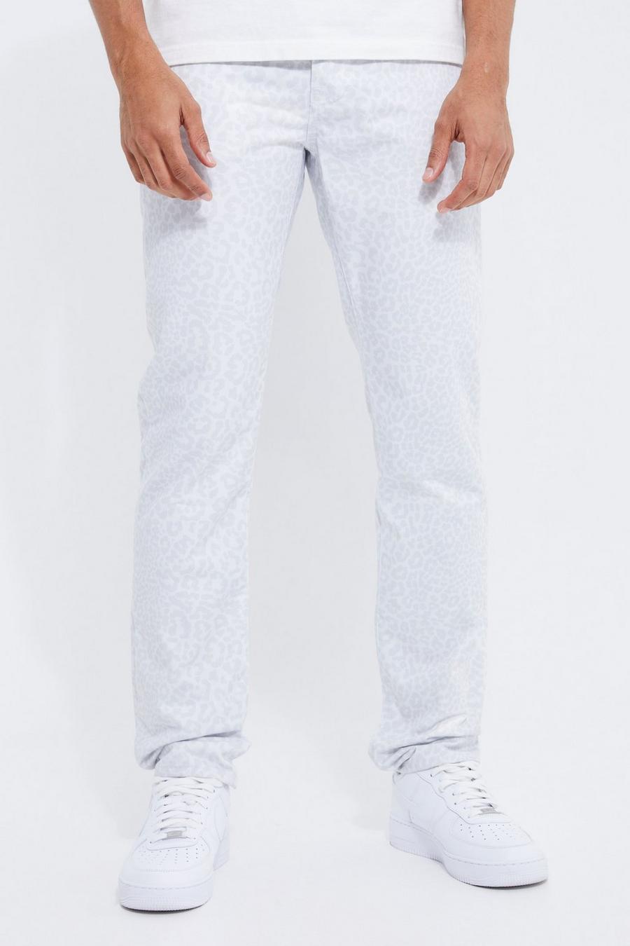 אפור grigio ג'ינס בגזרה ישרה עם הדפס חיות חוזר, לגברים גבוהים
