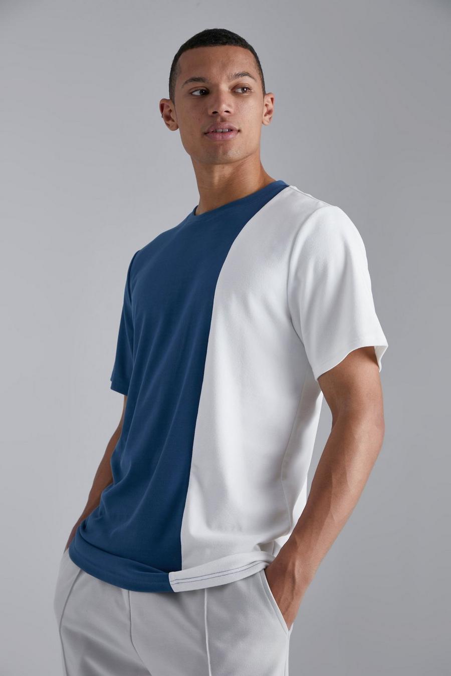 Navy Tall Soft Touch Panelled Slim T-shirt