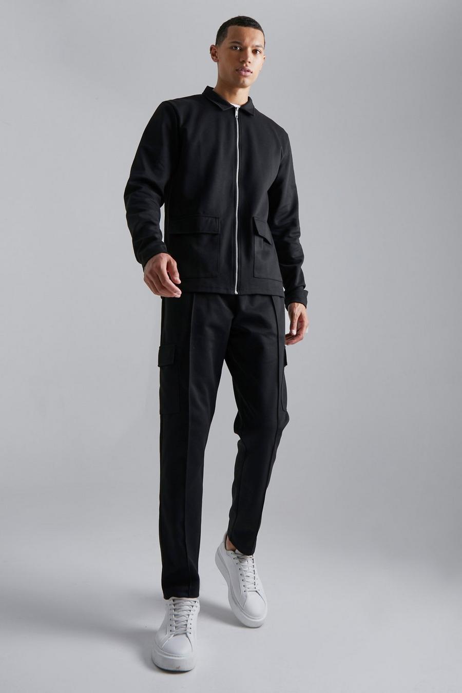 Conjunto Tall de pantalón deportivo cargo y chaqueta ajustada, Black nero image number 1
