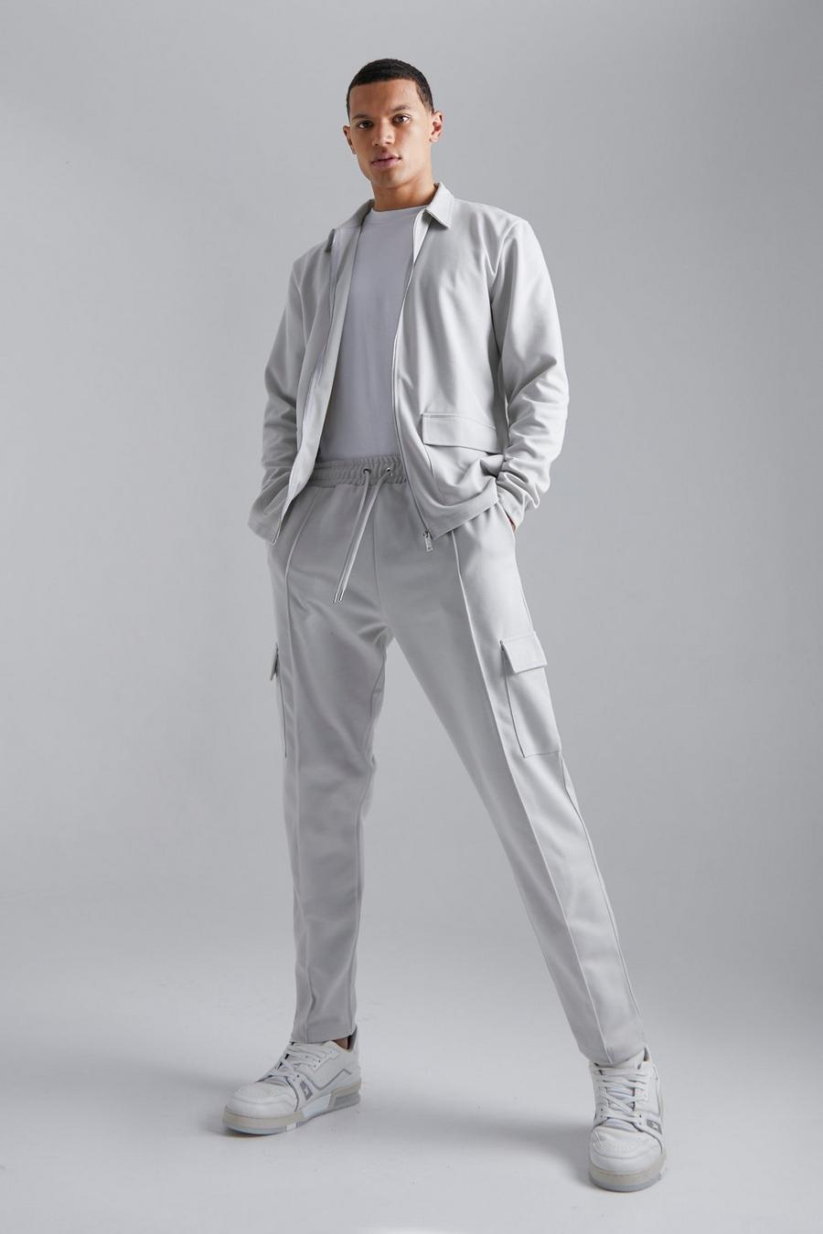 אפור gris מכנסי טרנינג קרגו וז'קט ספורט בגזרה צרה, לגברים גבוהים image number 1