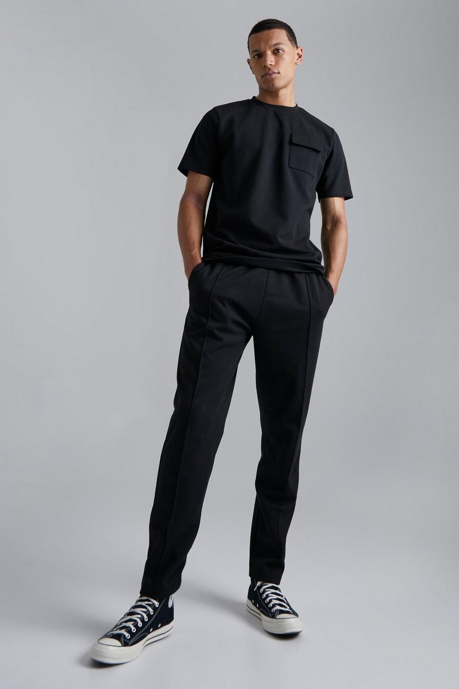 Black Tall Slim Fit T-shirt And Tapered Jogger Set image number 1