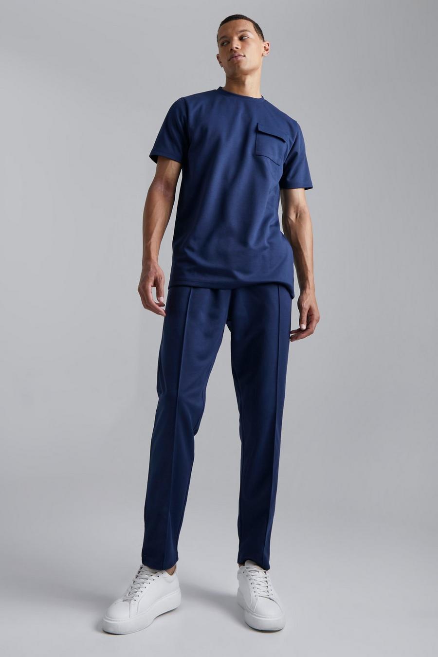 Navy marinblå Tall Slim Fit T-shirt And Tapered Jogger Set