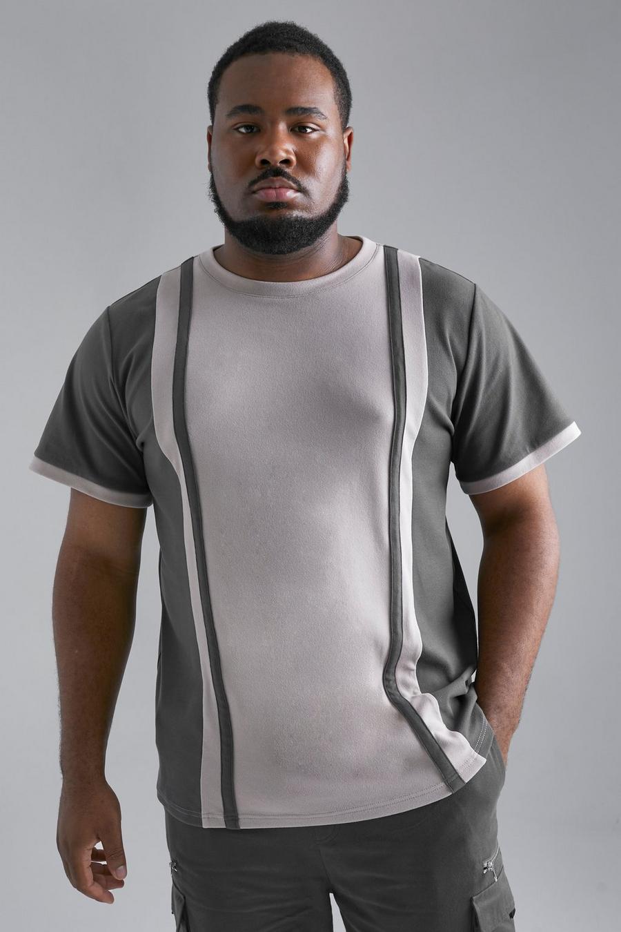 Dark grey Plus Soft Touch Panelled Slim T-shirt image number 1