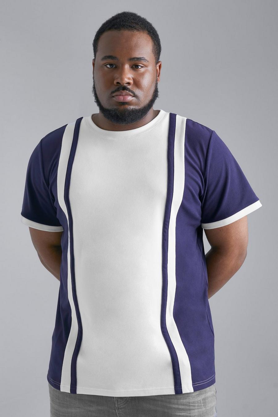 Navy Plus Soft Touch Panelled Slim T-shirt image number 1
