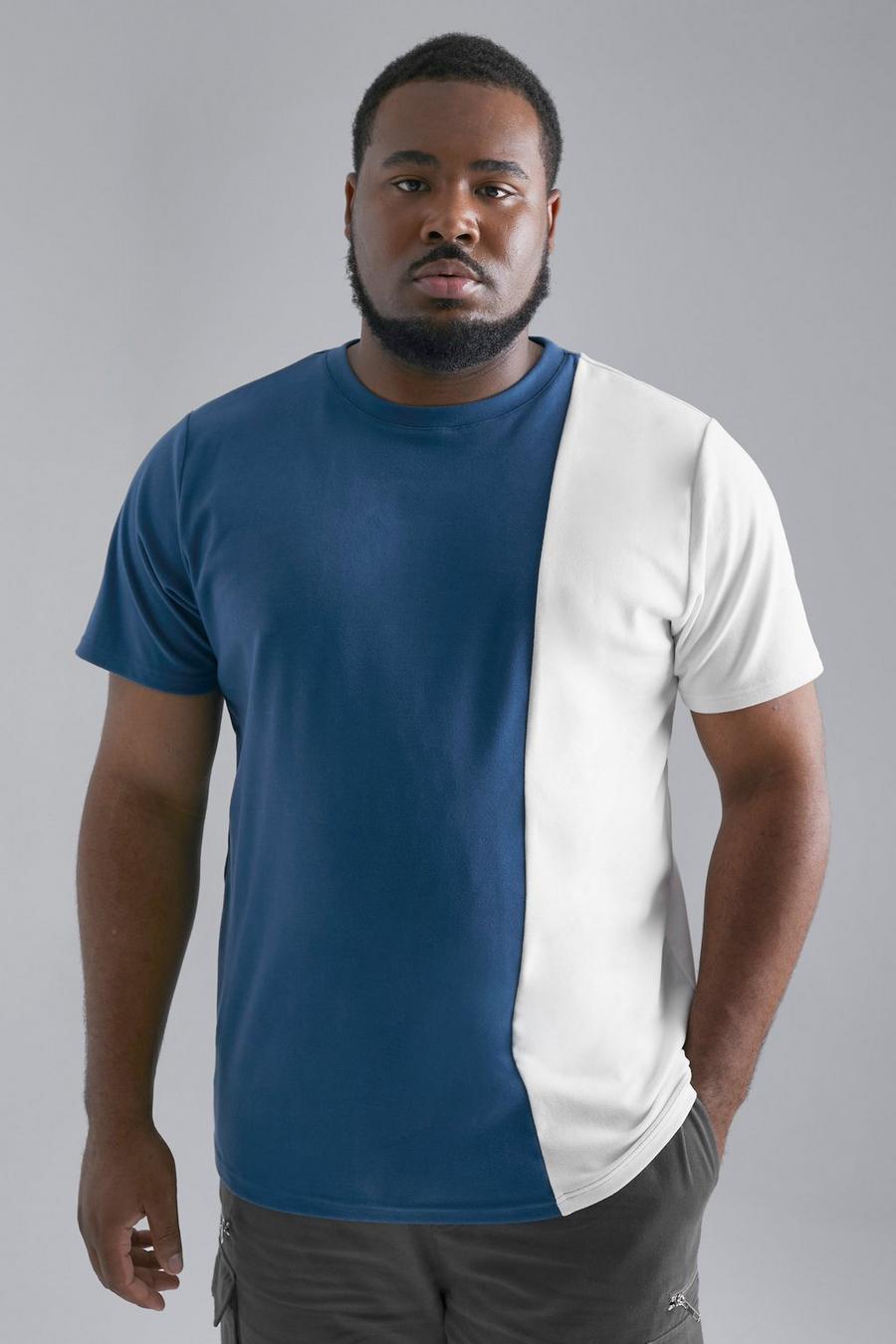 Navy Plus Soft Touch Panelled Slim T-shirt image number 1