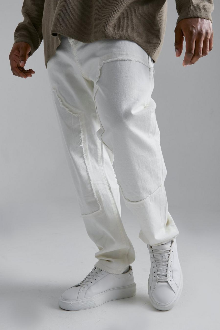 Jeans Plus Size Slim Fit stile Carpenter con dettagli sfilacciati, Ecru white image number 1