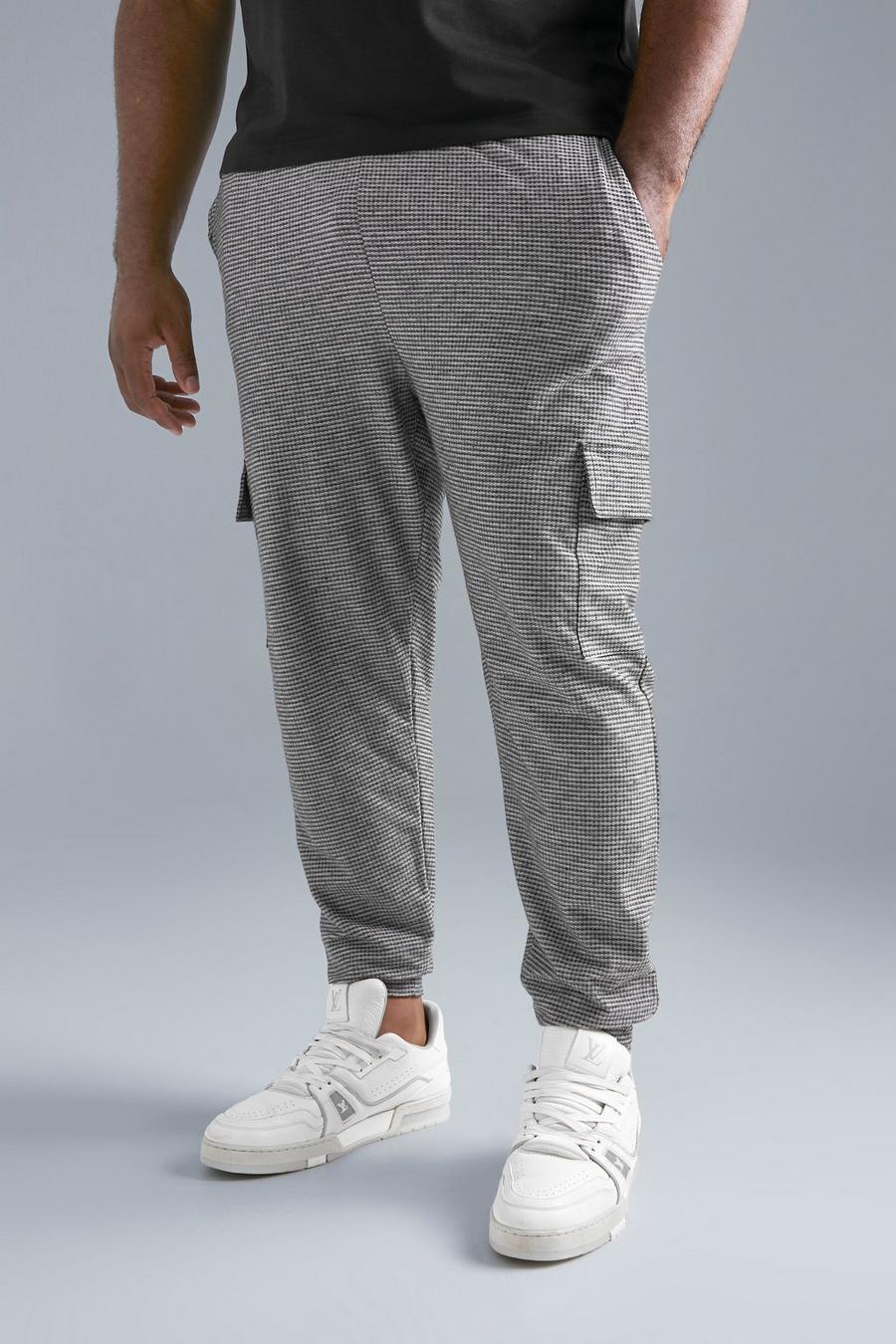 Pantalón deportivo Plus elegante cargo de jacquard con botamanga, Dark grey image number 1