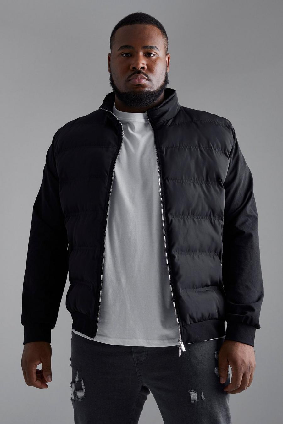 Black Plus Slim Fit Puffer Lightweight Jacket image number 1