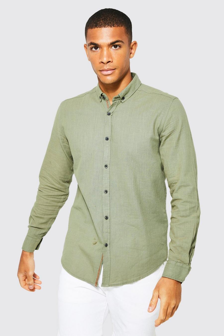 Khaki Plain Cotton Long Sleeve Shirt  image number 1