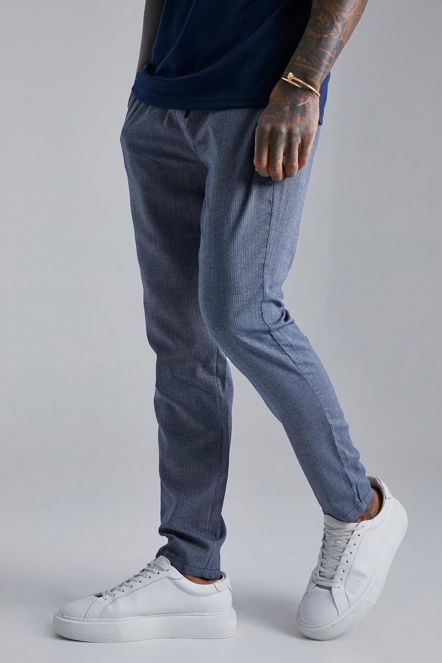 Navy marineblau Elastic Waist Slim Fit Pinstripe Trouser