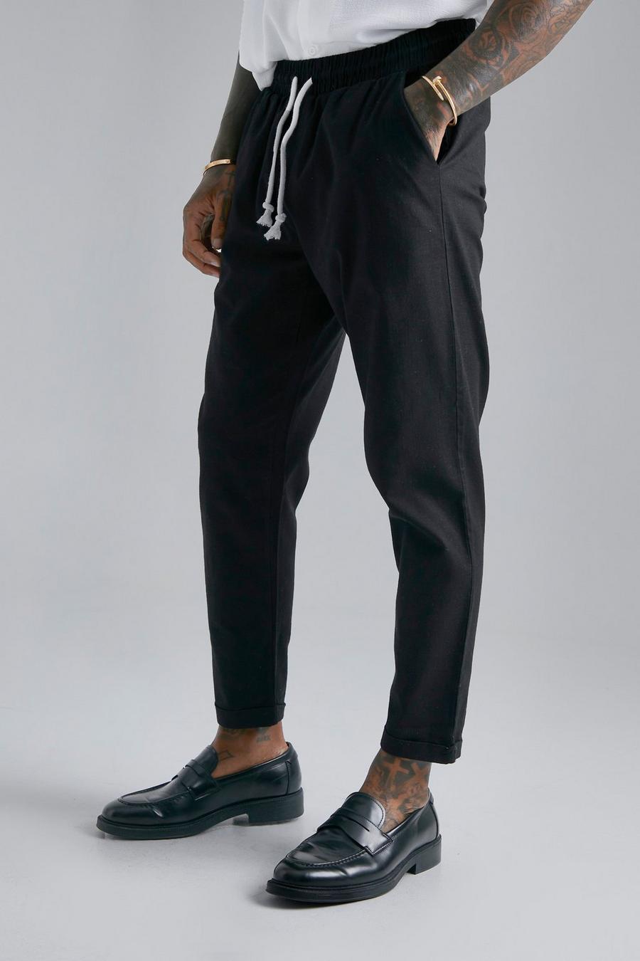 Black Elastic Waist Slim Fit Pinstripe Trouser image number 1