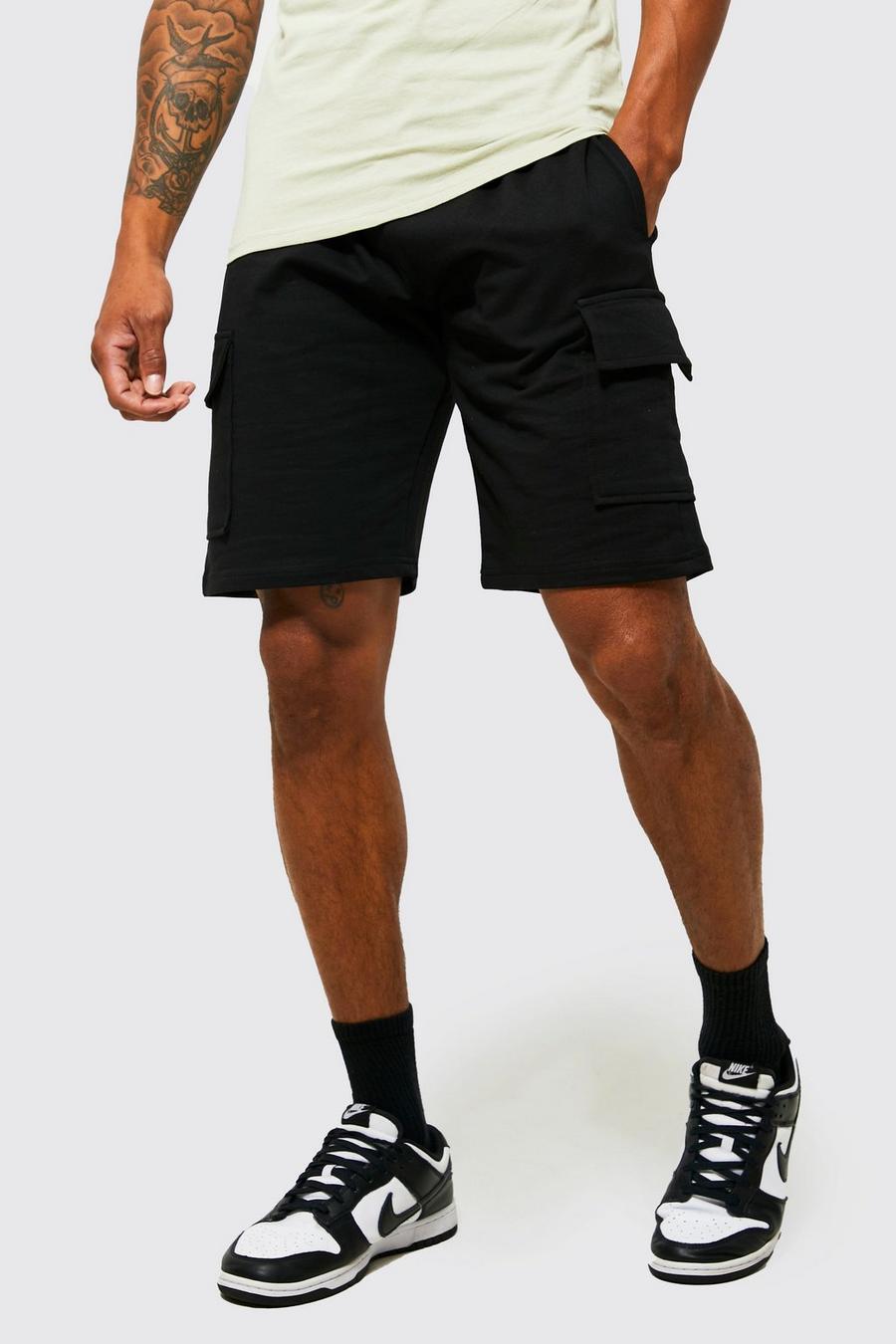 Black Basic Jersey Cargo Shorts image number 1