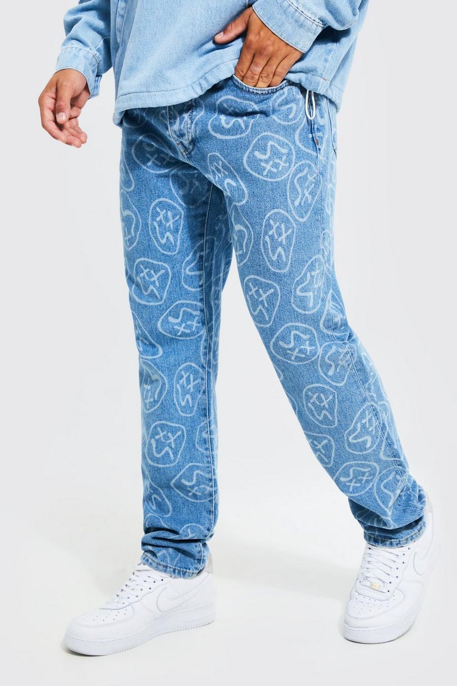 Light blue Straight Leg Trippy Face Jeans image number 1