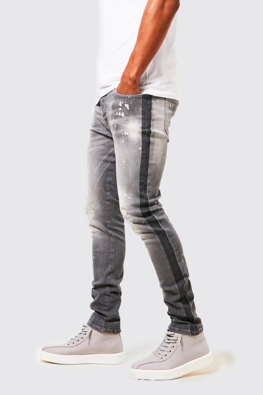 Mid grey Skinny Stretch Contrast Paint Splatter Jeans image number 1