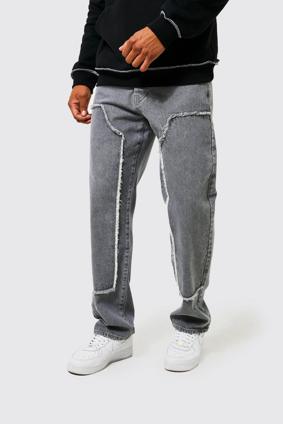 Mid grey Relaxed Raw Edge Worker Panelled Jeans image number 1