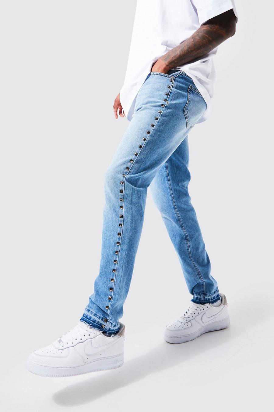 Light blue bleu Slim Fit Stud Detail Jeans