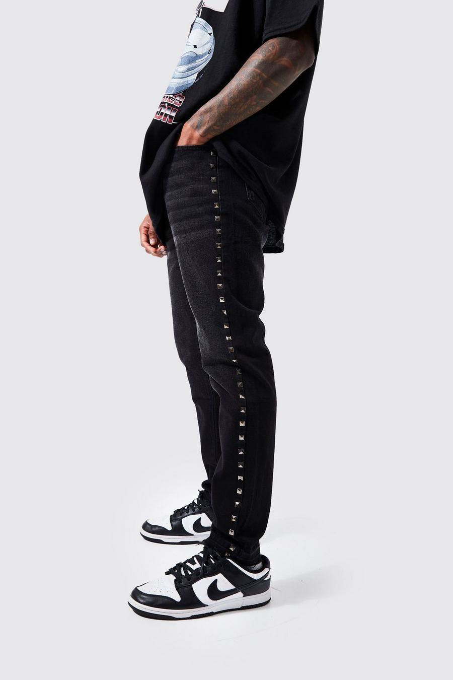 True black Slim Fit Jeans Met Studs image number 1