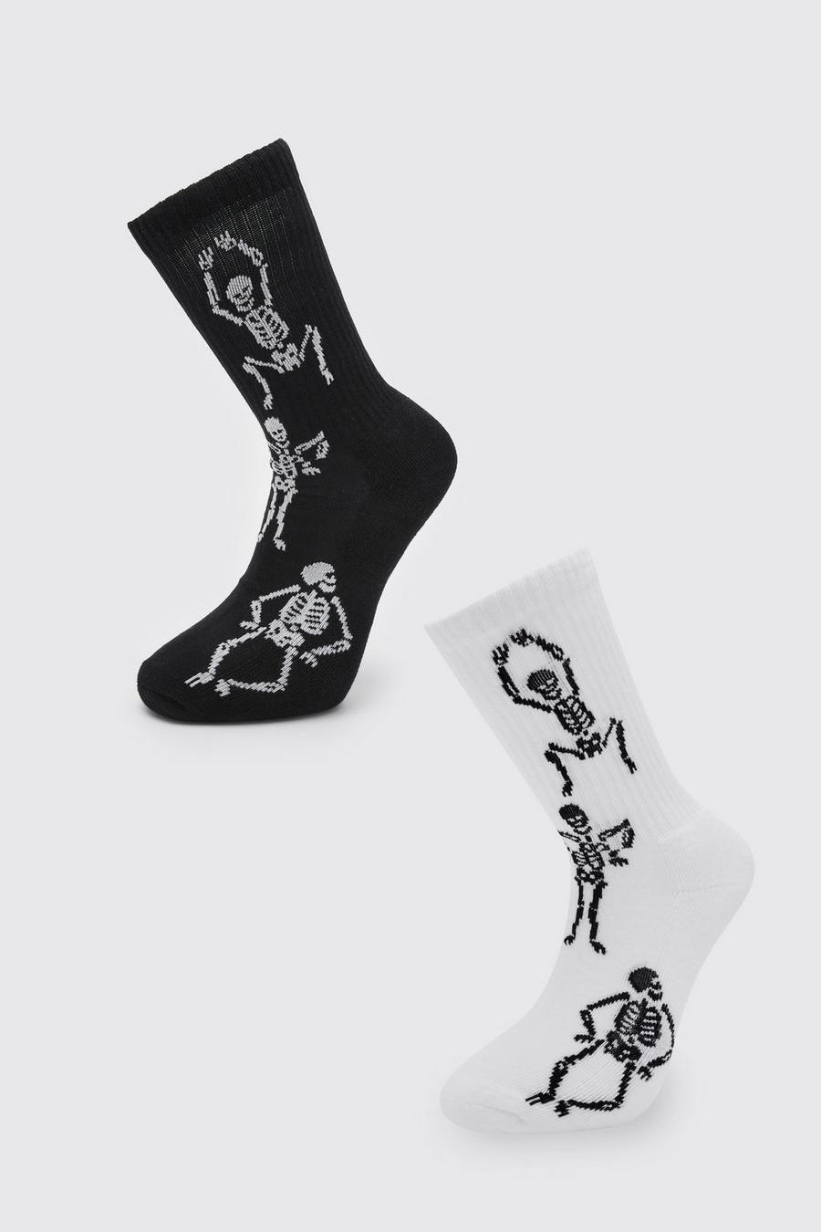 Multi 2 Pack Halloween Skeleton Print Socks image number 1