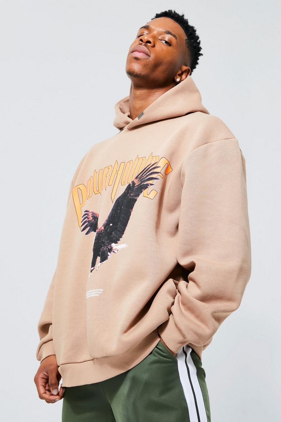 Stone beige Oversized Homme Eagle Graphic Hoodie