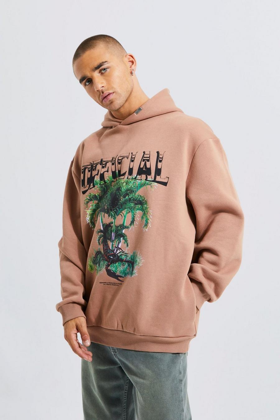 Warm beige Oversized Official Scorpion Graphic Hoodie image number 1