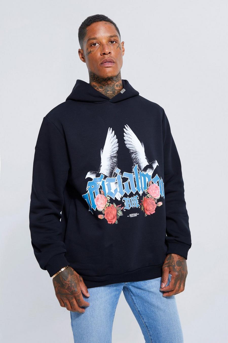 Charcoal Regular Fit Dove Graphic Hoodie image number 1