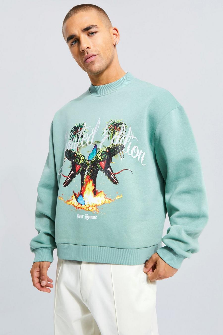 Mint green Boxy Extended Neck Graphic Sweatshirt