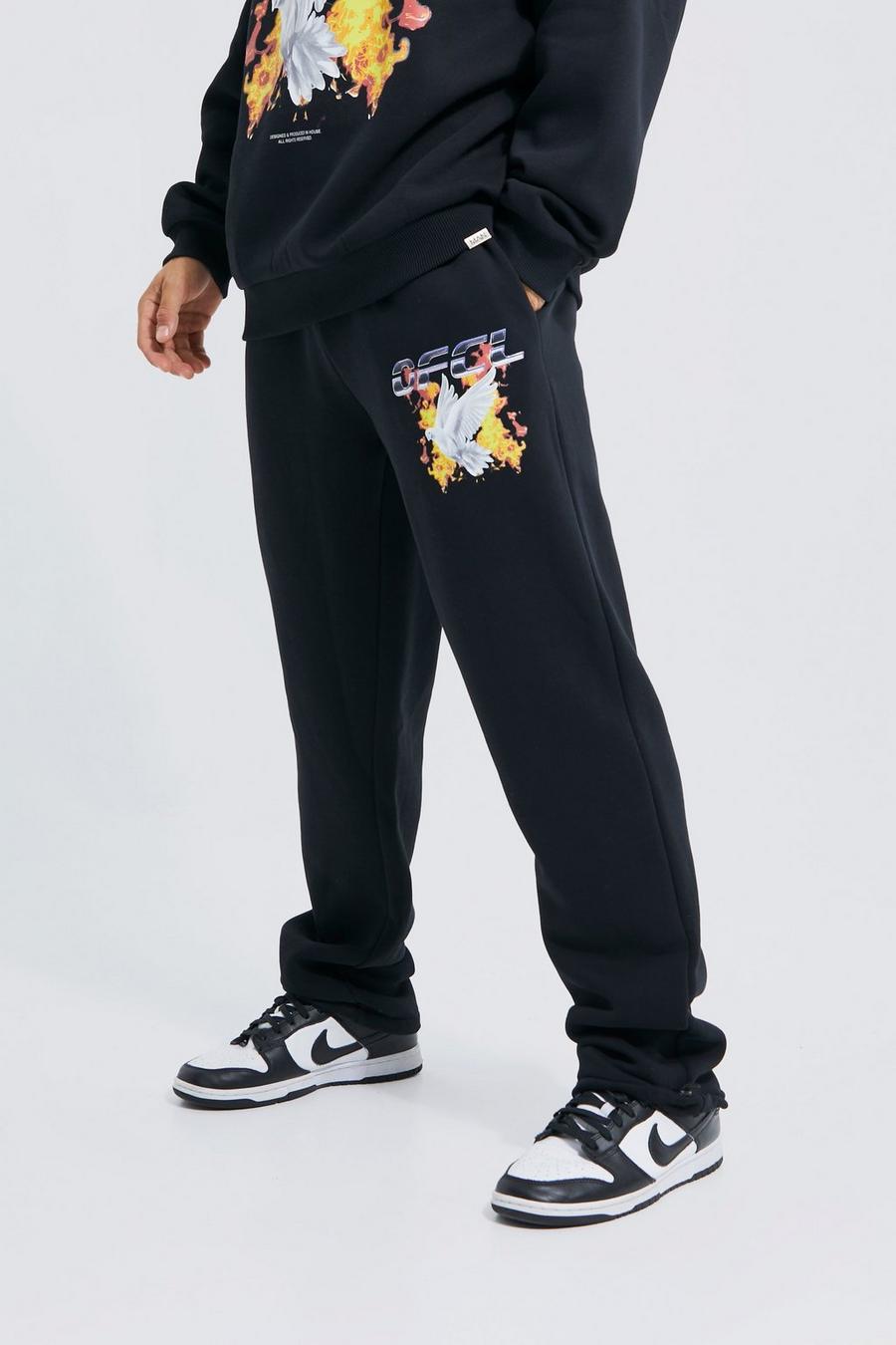 Black Regular Fit Dove Graphic Joggers image number 1
