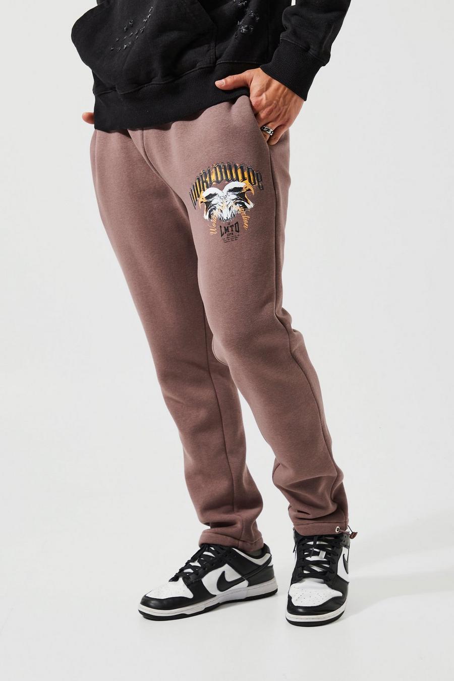 Pantalón deportivo ajustado con estampado gráfico de águila, Mink brown image number 1