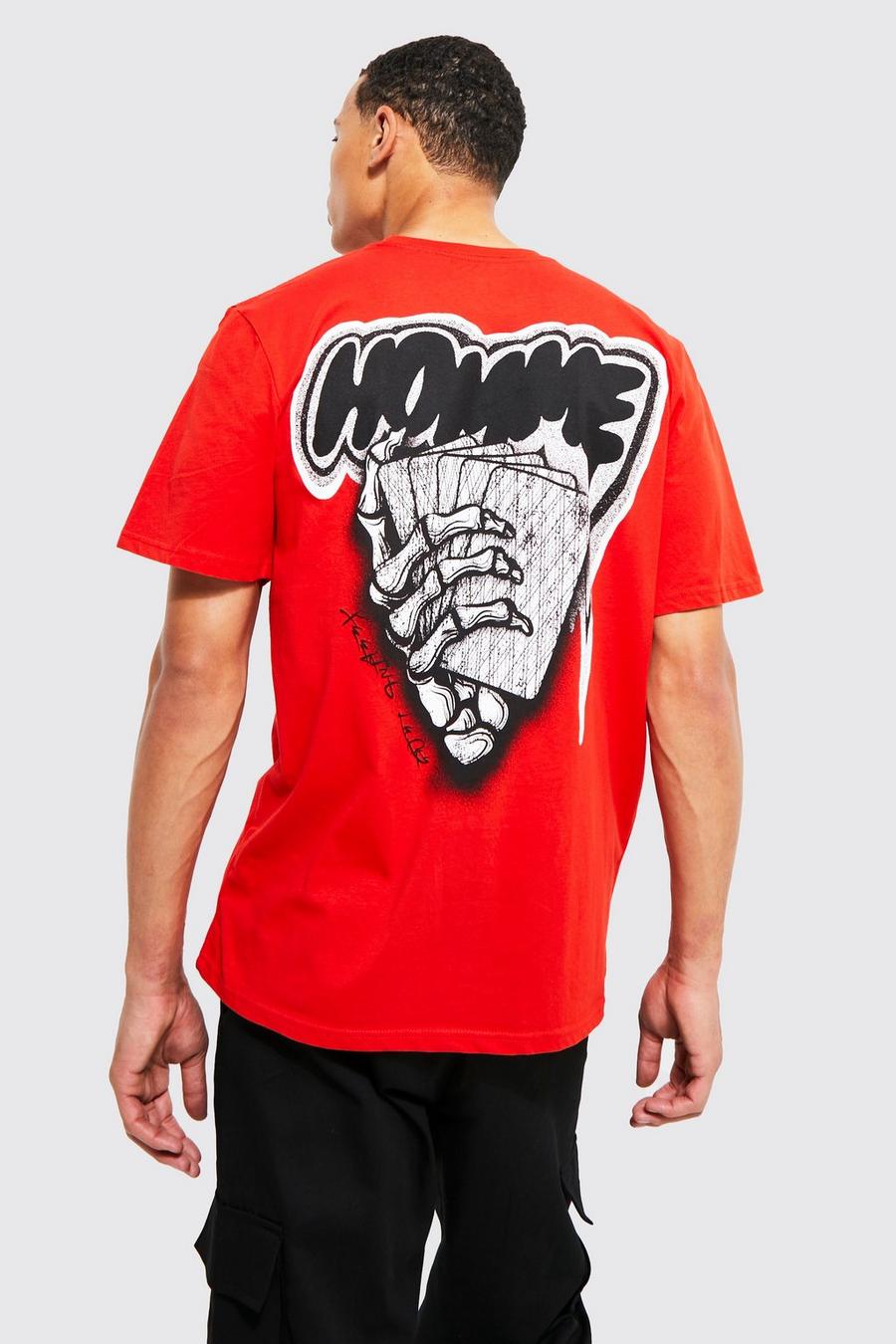 Red röd Tall Homme Skeleton Back Graphic T-shirt image number 1